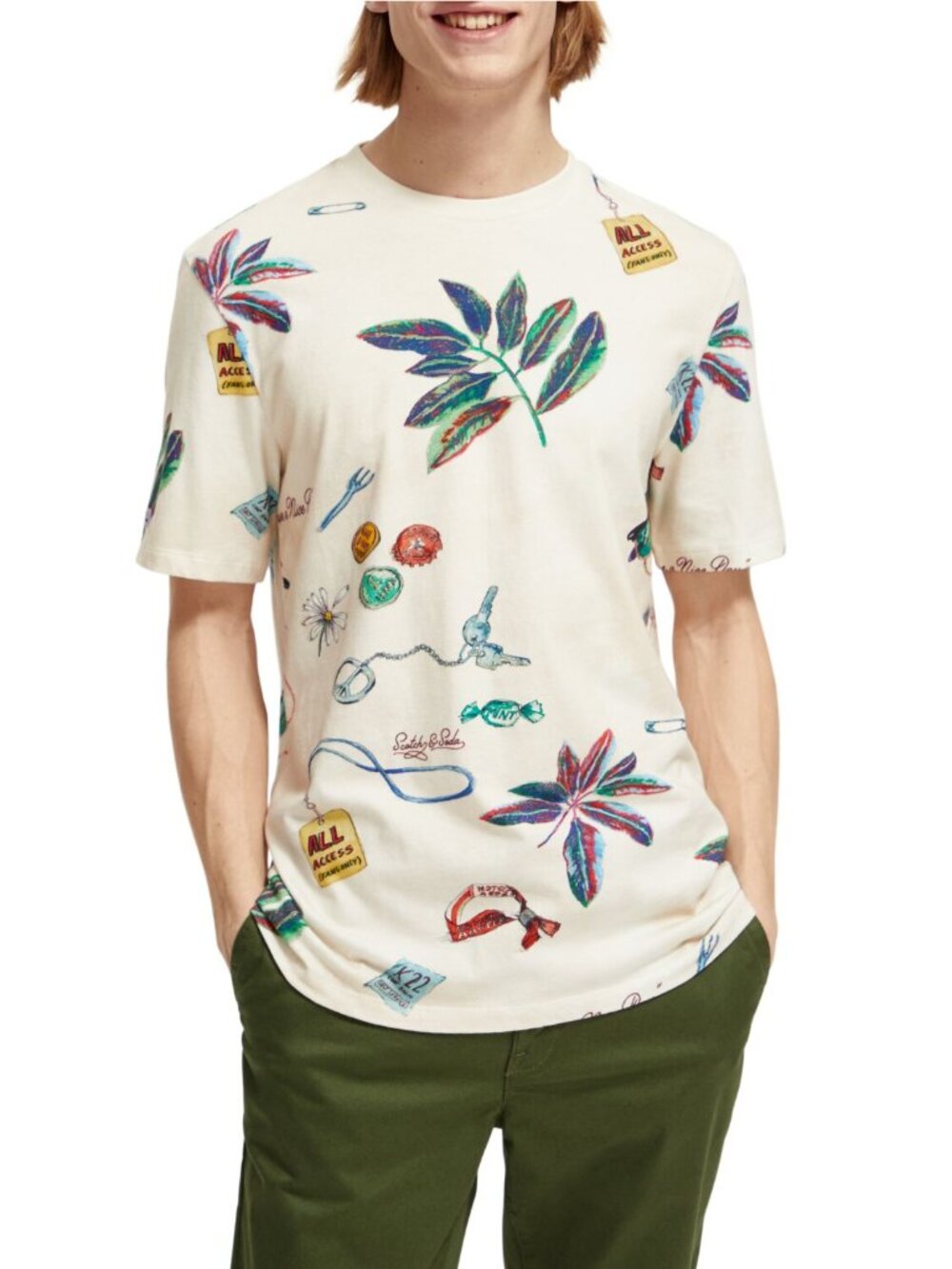 SCOTCH & SODA Men's Big AOP T-Shirt Festival Trinkets Size M